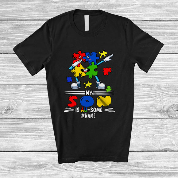 MacnyStore - Personalized Custom Name My Son Is Au-some; Joyful Autism Awareness Puzzle Dabbing T-Shirt