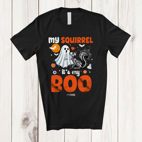 MacnyStore - Personalized Custom Name My Squirrel It's My Boo; Humorous Halloween Squirrel Ghost Skeleton T-Shirt