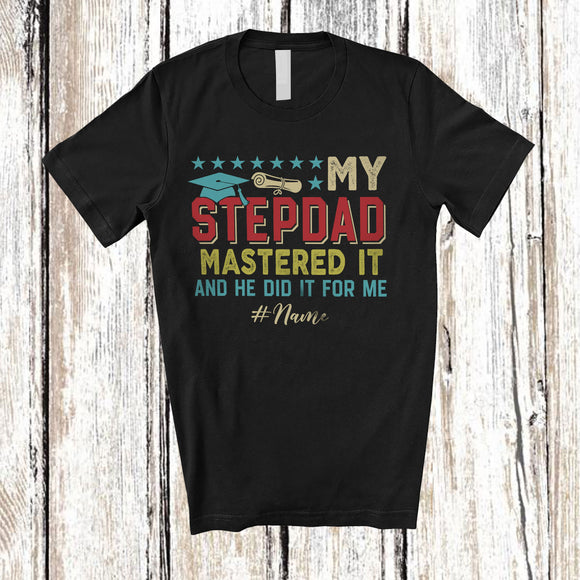 MacnyStore - Personalized Custom Name My Stepdad Mastered It; Proud Father's Day Graduation Vintage T-Shirt