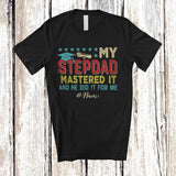 MacnyStore - Personalized Custom Name My Stepdad Mastered It; Proud Father's Day Graduation Vintage T-Shirt