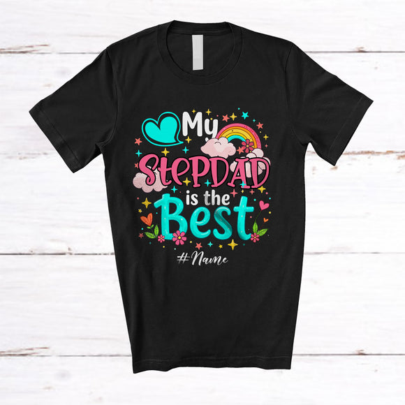 MacnyStore - Personalized Custom Name My Stepdad is the Best; Wonderful Father's Day Rainbow Hearts; Family T-Shirt