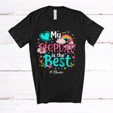 MacnyStore - Personalized Custom Name My Stepdad is the Best; Wonderful Father's Day Rainbow Hearts; Family T-Shirt