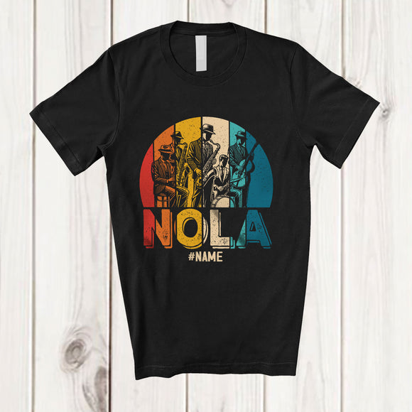 MacnyStore - Personalized Custom Name NOLA; Joyful St. Patrick's Day Jazz Instrument; Vintage Retro T-Shirt