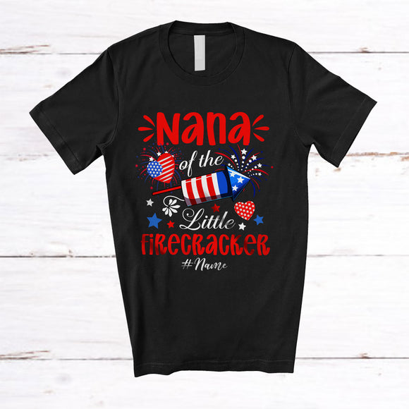 MacnyStore - Personalized Custom Name Nana Of The Little Firecracker; Lovely 4th Of July Family Patriotic T-Shirt