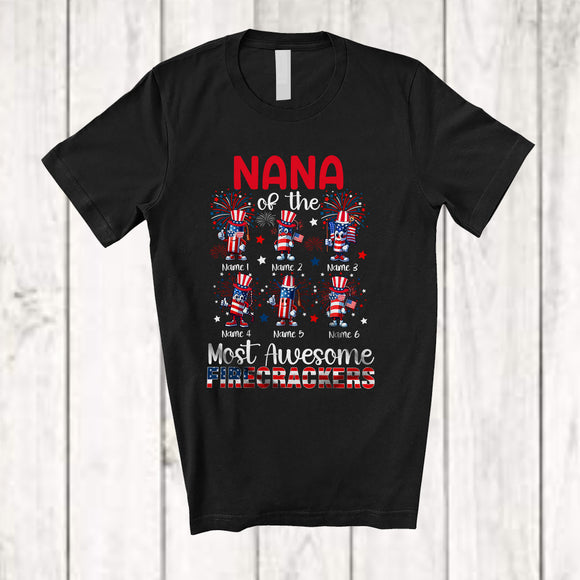 MacnyStore - Personalized Custom Name Nana Of The Most Awesome Firecrackers; Lovely 4th Of July Fireworks T-Shirt