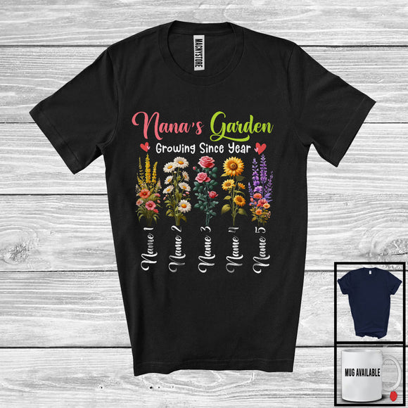MacnyStore - Personalized Custom Name Nana's Garden Growing Since Year, Lovely Mother's Day Sunflower T-Shirt