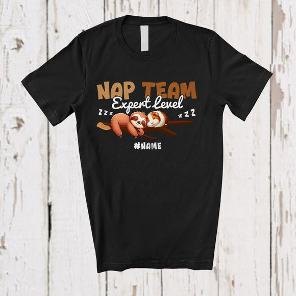 MacnyStore - Personalized Custom Name Nap Team Expert Level; Lovely Kawaii Guinea Pig And Sloth Sleeping T-Shirt