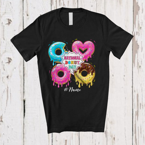 MacnyStore - Personalized Custom Name National Donut Day; Colorful Donut Sweet Cake; Family Friends T-Shirt