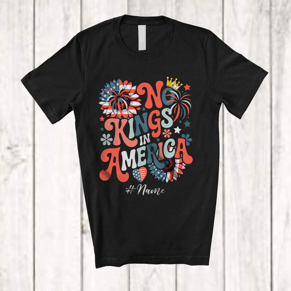 MacnyStore - Personalized Custom Name No Kings In America; Floral 4th Of July Retro Democracy; Patriotic T-Shirt