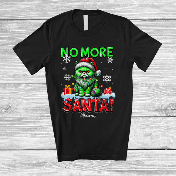 MacnyStore - Personalized Custom Name No Morse Santa; Lovely Christmas Santa Green Cat; Cat Owner Lover T-Shirt
