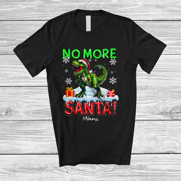 MacnyStore - Personalized Custom Name No Morse Santa; Lovely Christmas Santa Green T-Rex; Dinosaur Lover T-Shirt