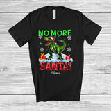 MacnyStore - Personalized Custom Name No Morse Santa; Lovely Christmas Santa Green T-Rex; Dinosaur Lover T-Shirt