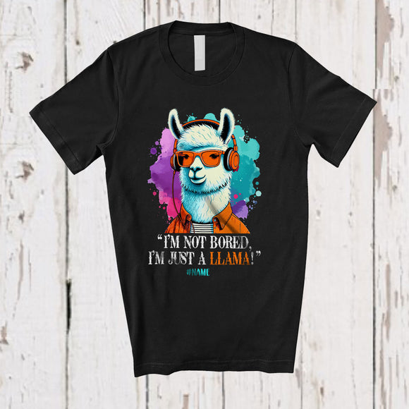MacnyStore - Personalized Custom Name Not Bored I'm Just A Llama; Colorful Llama Listen Music Headphone T-Shirt