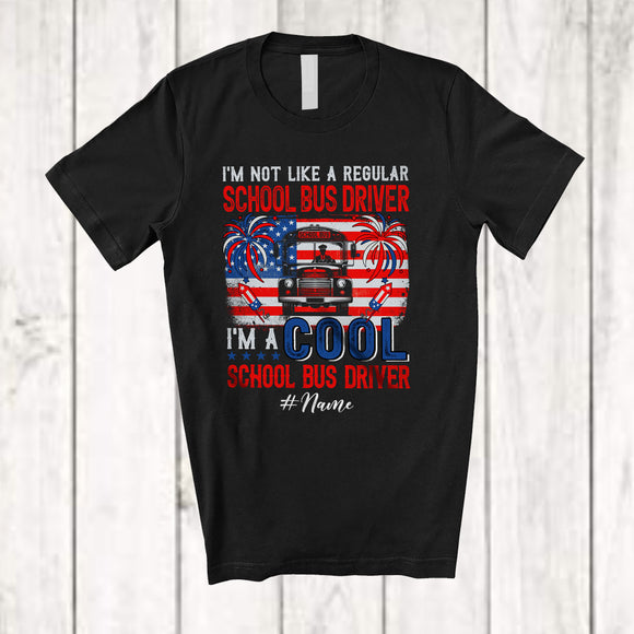 MacnyStore - Personalized Custom Name Not Like Regular School Bus Driver; Proud 4th of July Patriotic T-Shirt