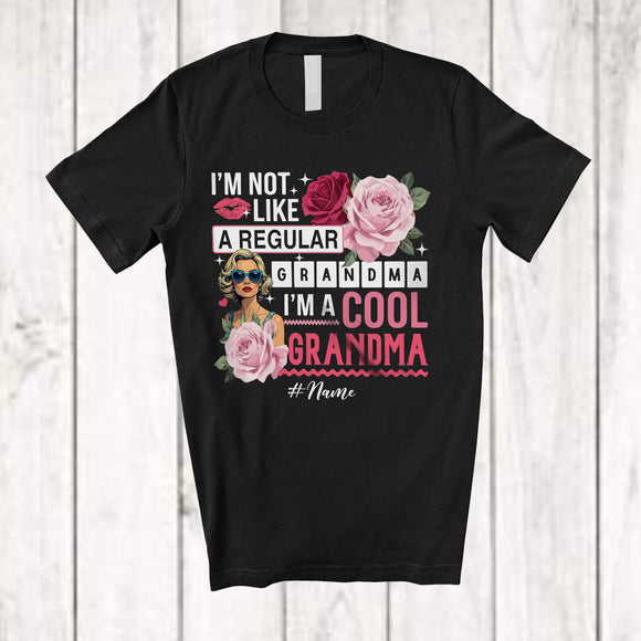 MacnyStore - Personalized Custom Name Not Regular Grandma I'm A Cool Grandma; Joyful Mother's Day Flowers T-Shirt