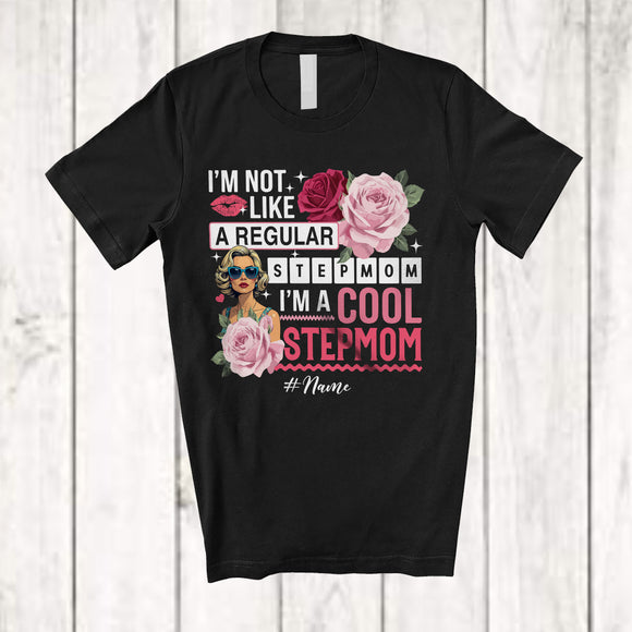 MacnyStore - Personalized Custom Name Not Regular Stepmom A Cool Stepmom; Joyful Mother's Day Flowers T-Shirt
