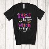 MacnyStore - Personalized Custom Name Nurse By Day Witch By Night; Scary Halloween Nursing Witch T-Shirt