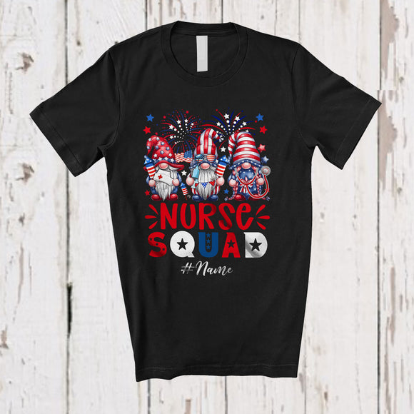 MacnyStore - Personalized Custom Name Nurse Squad; Adorable 4th Of July Three Patriotic Gnomes T-Shirt