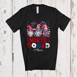 MacnyStore - Personalized Custom Name Nurse Squad; Adorable 4th Of July Three Patriotic Gnomes T-Shirt