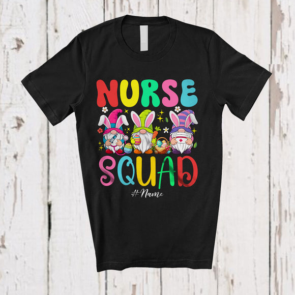 MacnyStore - Personalized Custom Name Nurse Squad; Awesome Easter Three Bunny Gnomes; Egg Hunting T-Shirt