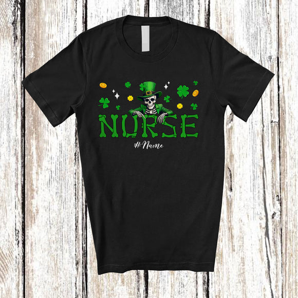 MacnyStore - Personalized Custom Name Nurse; Fantastic St. Patrick's Day Leprechaun Skeleton T-Shirt