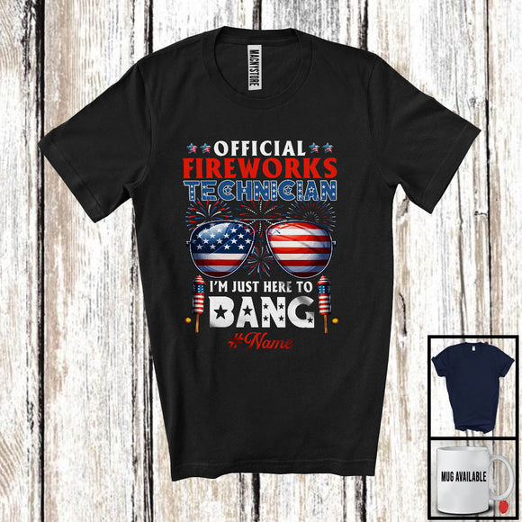 MacnyStore - Personalized Custom Name Official Fireworks Technician, Joyful 4th Of July USA Flag Sunglasses T-Shirt