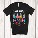MacnyStore - Personalized Custom Name Oh For Bunnies Sake; Lovely Easter Four Bunny Cat In Eggs T-Shirt