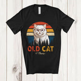 MacnyStore - Personalized Custom Name Old Cat; Amusing Retirement Retired Cat Glasses; Vintage Retro T-Shirt