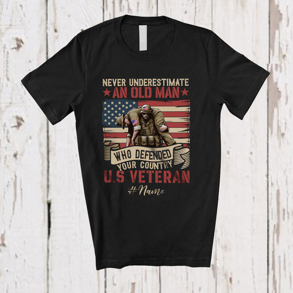 MacnyStore - Personalized Custom Name Old Man Who Defended Your Country; Proud Veteran Day US Flag T-Shirt