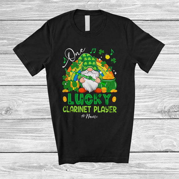 MacnyStore - Personalized Custom Name One Lucky Clarinet Player; Lovely St. Patrick's Day Gnome Rainbow T-Shirt