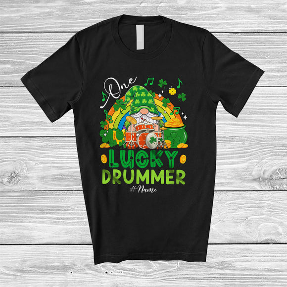 MacnyStore - Personalized Custom Name One Lucky Drummer; Lovely St. Patrick's Day Gnome Rainbow Drum T-Shirt