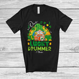 MacnyStore - Personalized Custom Name One Lucky Drummer; Lovely St. Patrick's Day Gnome Rainbow Drum T-Shirt