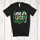 MacnyStore - Personalized Custom Name One Lucky Teacher; Lovely St. Patrick's Day Shamrock Rainbow T-Shirt