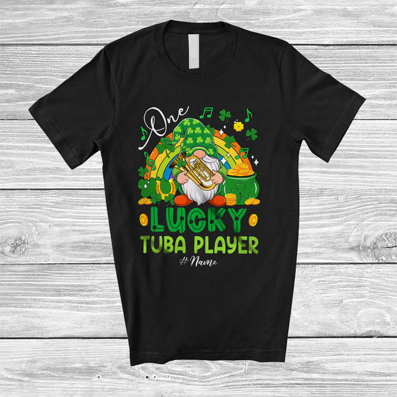 MacnyStore - Personalized Custom Name One Lucky Tuba Player; Lovely St. Patrick's Day Gnome Rainbow T-Shirt