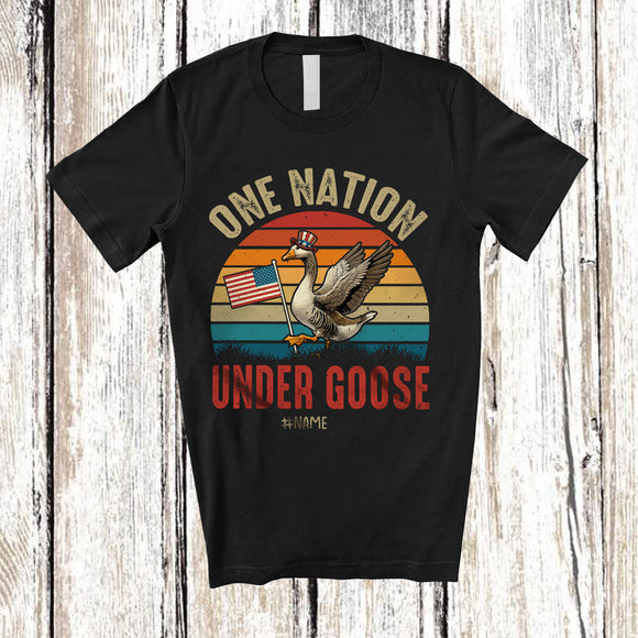 MacnyStore - Personalized Custom Name One Nation Under Goose; Joyful 4th Of July Vintage Retro Patriotic T-Shirt