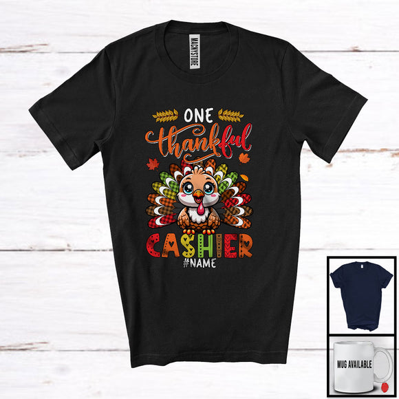 MacnyStore - Personalized Custom Name One Thankful Cashier; Amusing Thanksgiving Turkey Plaid Tail; Jobs T-Shirt