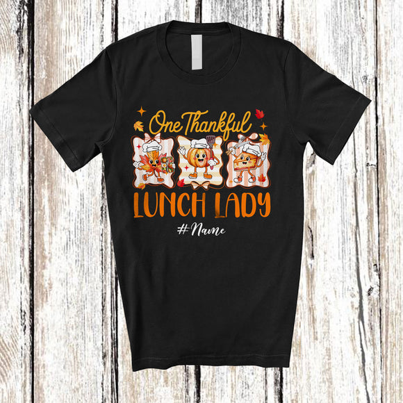 MacnyStore - Personalized Custom Name One Thankful Lunch Lady; Lovely Thanksgiving Fall Leaf Pumpkin Pie T-Shirt