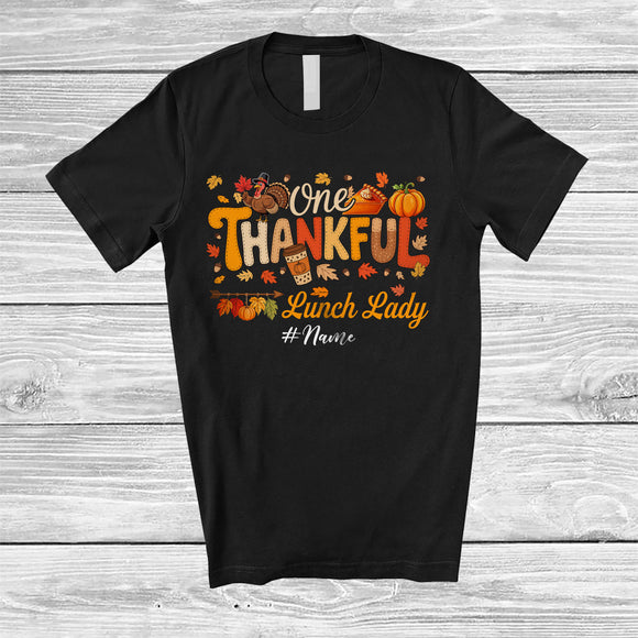 MacnyStore - Personalized Custom Name One Thankful Lunch Lady; Proud Thanksgiving Jobs Fall Turkey T-Shirt