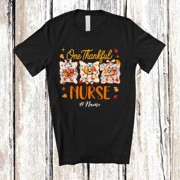 MacnyStore - Personalized Custom Name One Thankful Nurse; Lovely Thanksgiving Fall Leaf Pumpkin Pie T-Shirt