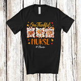 MacnyStore - Personalized Custom Name One Thankful Nurse; Lovely Thanksgiving Fall Leaf Pumpkin Pie T-Shirt