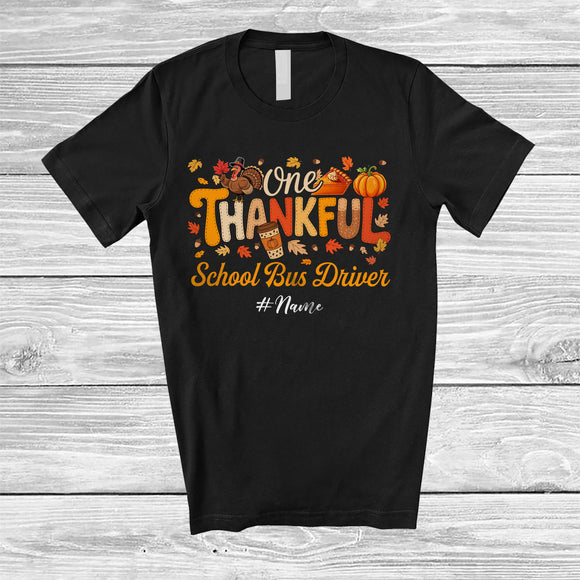 MacnyStore - Personalized Custom Name One Thankful School Bus Driver; Proud Thanksgiving Jobs Fall Turkey T-Shirt
