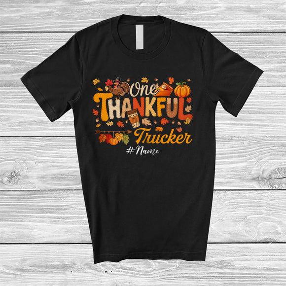 MacnyStore - Personalized Custom Name One Thankful Trucker; Proud Thanksgiving Jobs Fall Pumpkin Pie Turkey T-Shirt