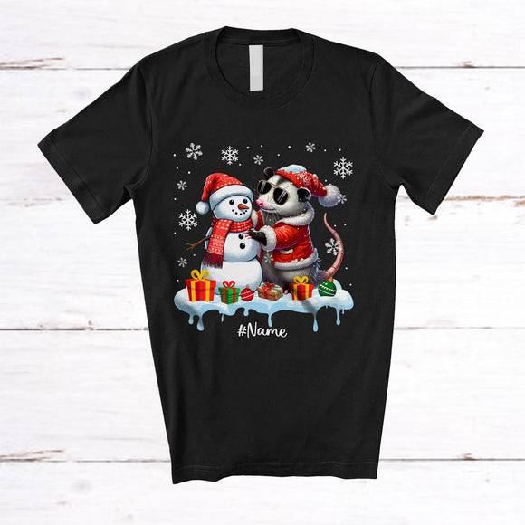 MacnyStore - Personalized Custom Name Opossum Build Snowman; Lovely Snow Santa Opossum; Family T-Shirt