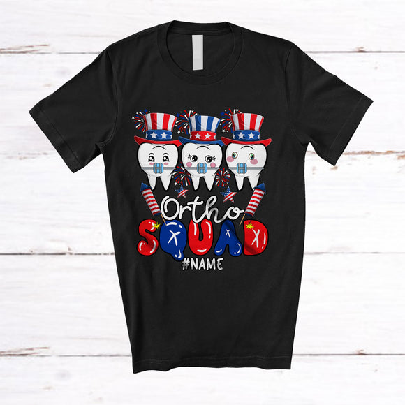 MacnyStore - Personalized Custom Name Ortho Squad; Lovely 4th Of July Orthodontist Technician Braces Dental T-Shirt