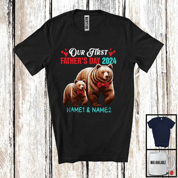 MacnyStore - Personalized Custom Name Our First Father's Day 2024, Adorable Bear Animal, Family Group T-Shirt
