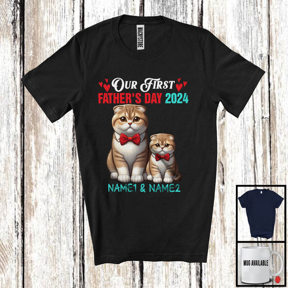 MacnyStore - Personalized Custom Name Our First Father's Day 2024, Adorable Kitten Owner, Family Group T-Shirt