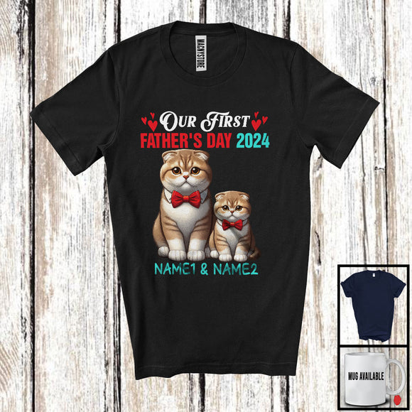 MacnyStore - Personalized Custom Name Our First Father's Day 2024, Adorable Kitten Owner, Family Group T-Shirt