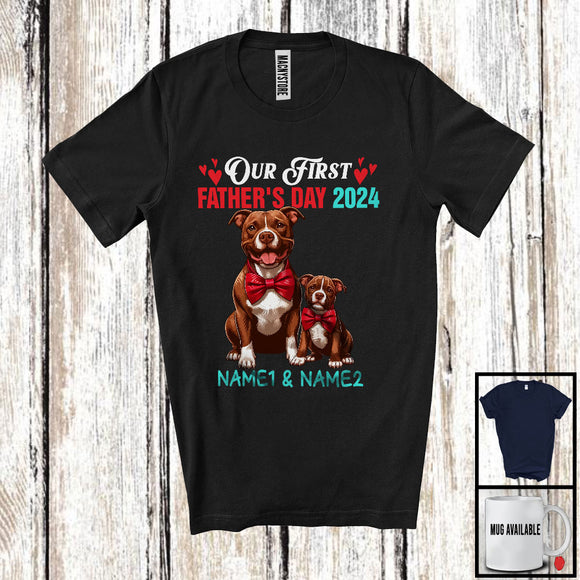 MacnyStore - Personalized Custom Name Our First Father's Day 2024, Adorable Pit Bull Lover, Family Group T-Shirt