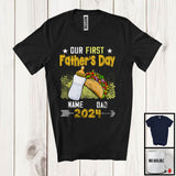 MacnyStore - Personalized Custom Name Our First Father's Day, Humorous Taco Milk Bottle 2024, Cheers Family T-Shirt