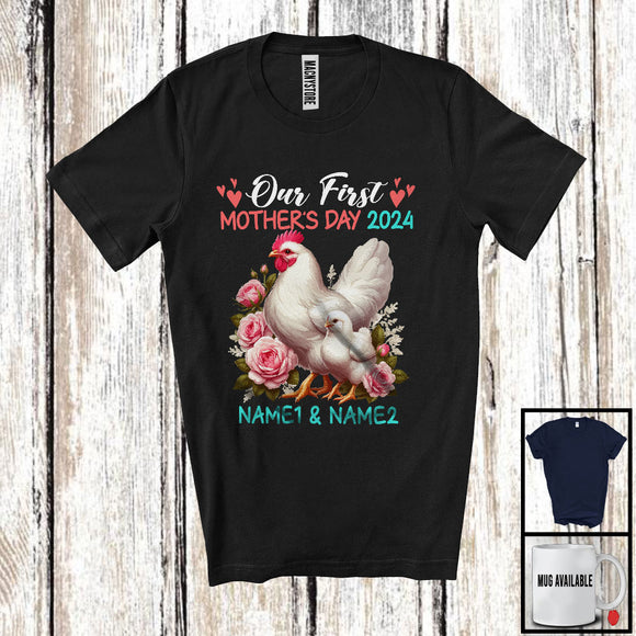 MacnyStore - Personalized Custom Name Our First Mother's Day 2024, Adorable Chicken Farmer, Family Group T-Shirt